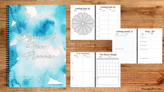 The Organised Year Planner - 12 Months Of Monthly Planning - Blue Watercolour A5 Spiral Bound Edition