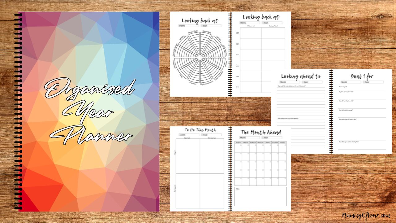 The Organised Year Planner - 12 Months Of Monthly Planning - Rainbow Shapes A5 Spiral Bound Edition